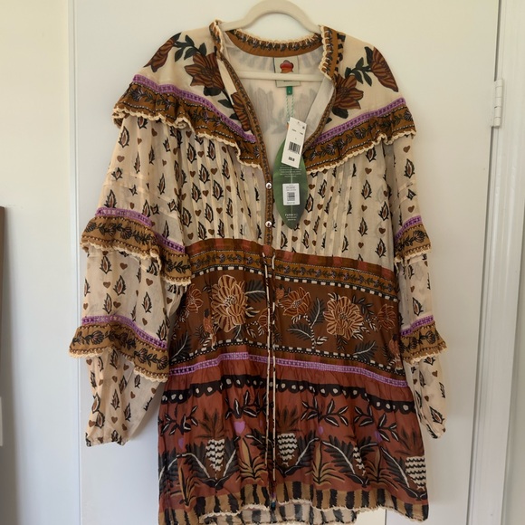 NWOT FARM Rio Floral Boho Mini Dress - Cream, Brown, Purple - Picture 5 of 7
